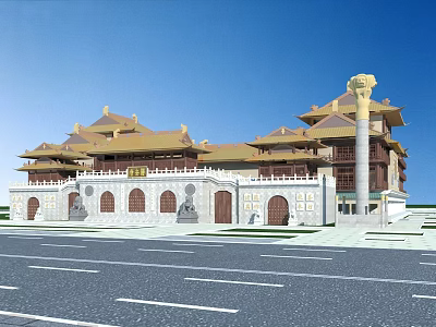 Traditional Chinese Ancient Architecture With Golden Roofs Multi Tiered Eaves And Stone Columns 3d model