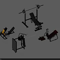 Various Types of Sports Equipment Including Barbell Bench Press Leg Curl and Abdominal Trainer