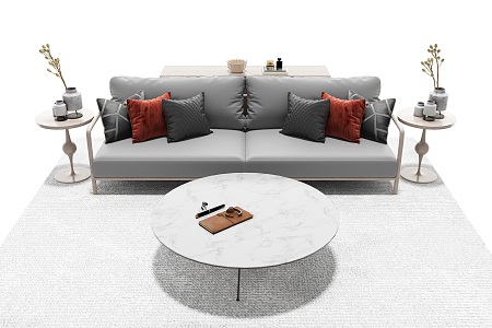 Modern Double Sofa Three-Seat Sofa Coffee Table Combination 3d model