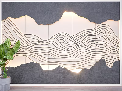 Elegant Modern Background Wall With Line Design Mountain Pattern And Lighting Effect 3d model