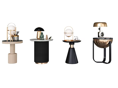 Modern Luxury Side Tables With Geometric Shapes Metal Frames And Decorative Lamps 3d model