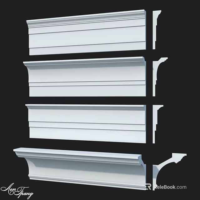 White Decorative Cornice Molding Components With Various Architectural Styles 3d model 