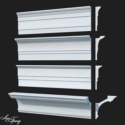 White Decorative Cornice Molding Components With Various Architectural Styles 3d model