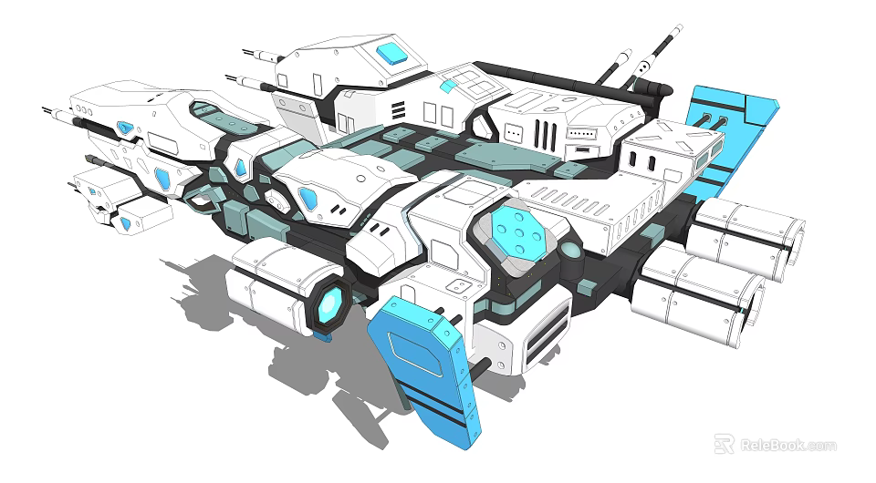 Futuristic Advanced Mechanical Structure With White Blue Modules And Tech Components 3d model 