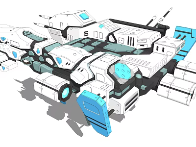 Futuristic Advanced Mechanical Structure With White Blue Modules And Tech Components 3d model