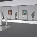 Art Gallery Interior With Starry Sky Background Sculptures And Deer Head