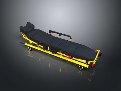 Black And Yellow Medical Stretcher With Wheels For Emergency Patient Transport 3d model