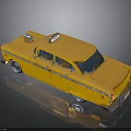 Yellow Classic Taxi Car With TAXI Sign And Striped Exterior Design