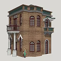 Brick Facade Commercial Complex With Balconies Windows And Classical Architectural Design 3d model