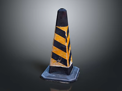 Road Safety Traffic Cone Featuring Black And Yellow Stripes With Rubber Base 3d model