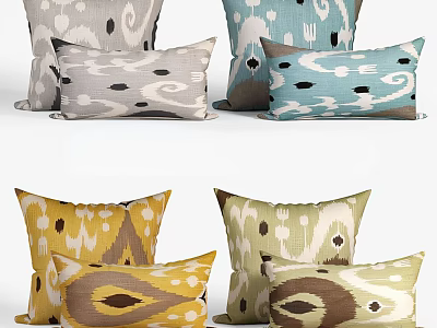 Gray Blue Yellow Brown Ikat Pattern Decorative Pillows For Home Sofa Decor 3d model