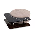 Modern Coffee Table With Circular Padded Top Black Marble Surface Golden Veins And Wooden Base
