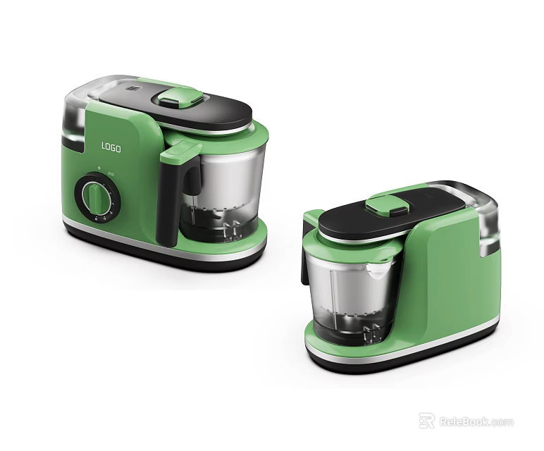 Two Green And Black Modern Kitchen Food Processors With Compact Design 3d model