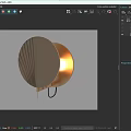 Gold Metallic Wall Lamp With Radial Design Mounted On Gray Wall