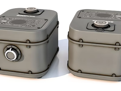Two Square Gray Kitchen Appliances With Control Panels And Knobs 3d model