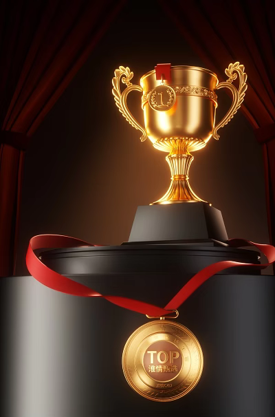 Shiny Gold Trophy With Red Ribbon On Black Base And Elegant Golden Details 3d model Shiny Gold Trophy With Red Ribbon On Black Base And Elegant Golden Details 3d model