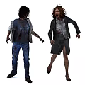 Male And Female Zombie Characters With Tattered Clothes And Bloody Appearance Walking