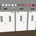 White Fire Safety Doors With Smoke Detectors Exit Signs Security Camera And Fire Extinguishers