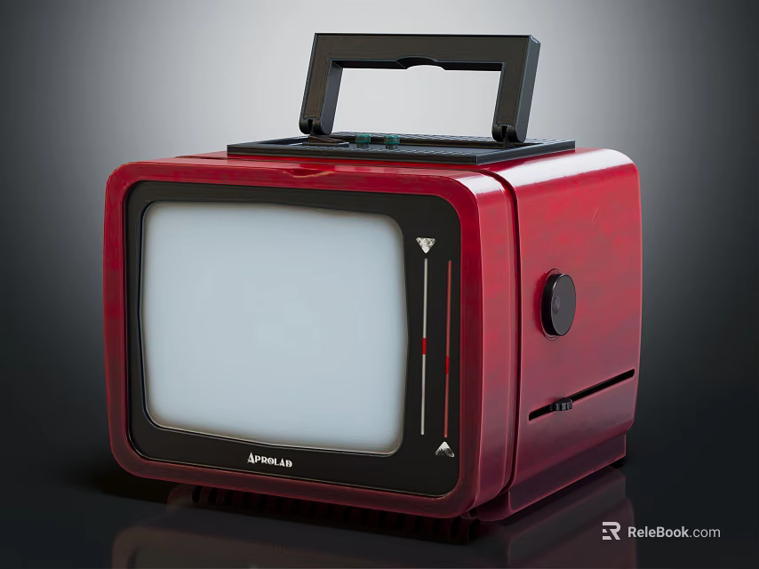 Red Retro Vintage TV with Black Handle and Front Control Panel Design 3d model 