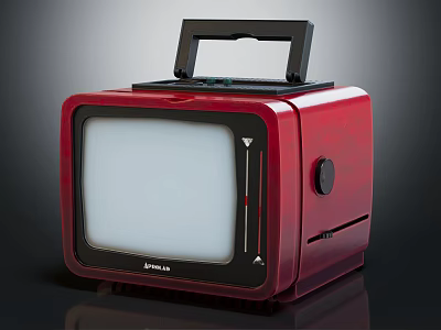 Red Retro Vintage TV with Black Handle and Front Control Panel Design 3d model