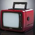 Red Retro Vintage TV with Black Handle and Front Control Panel Design