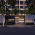Modern Entrance Gate Design With Stone Wall Lighting And Surrounding Trees