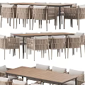Modern Dining Table Set With Wicker Chairs And Wooden Tabletop Design 3d model