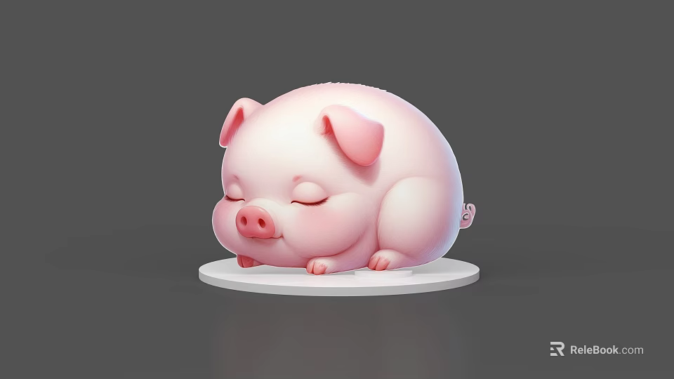 Cute Pink Reptile Plush Toy With Closed Eyes On White Circular Base 3d model 