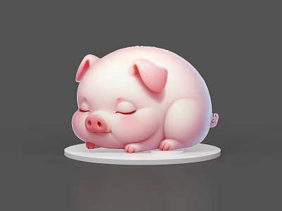 Cute Pink Reptile Plush Toy With Closed Eyes On White Circular Base 3d model
