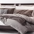 Double Bed with Gray Bedding Decorative Pillows Nightstand and Table Lamp in Modern Bedroom