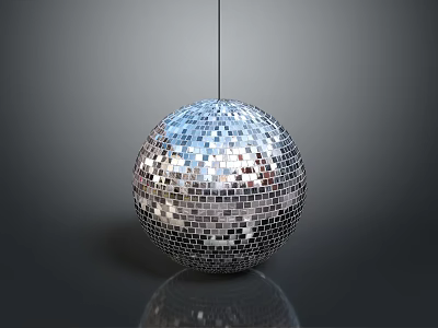 Silver Mirrored Disco Ball Hanging Decorative Furniture Piece With Reflective Surface 3d model