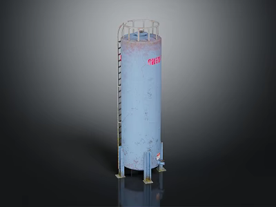 Industrial Vertical Blue Storage Tank With Ladder Top Guardrail And Red TANK Label 3d model
