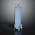 Industrial Vertical Blue Storage Tank With Ladder Top Guardrail And Red TANK Label
