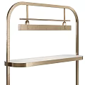 Modern Wooden Cabinet Units With Brass Metal Shelves And White Stone Countertop