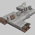 Modern Beige Sectional Sofa With Decorative Pillows Side Tables And Plant 3d model