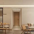 Modern Living Dining Room Interior Design With TV Wooden Bookshelves Slatted Doors And Dining Table