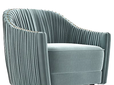 Light Blue Velvet Single Seater Sofa With Pleated Back And Studded Edges 3d model