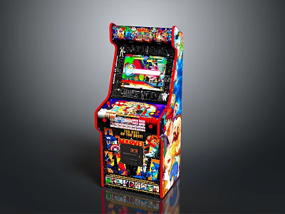 Colorful Arcade Machine With Vibrant Graphics Screen And Control Panel 3d model