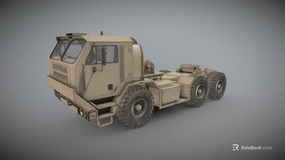 Khaki Heavy Duty Military Tractor Truck With Rugged Multi Wheel Design 3d model 