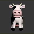 Cartoon Style Cow Toy With White Body Black Spots Pink Nose And Black Hooves