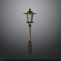 Classic Outdoor Street Lamp With Decorative Top Glass Shade And Brown Post