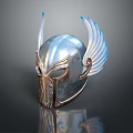 Decorative Metallic Helmet With Blue Silver Sheen And Winged Design 3d model