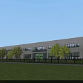 Industrial Factory Building Surrounded by Green Trees with Modern Design and Parking Area