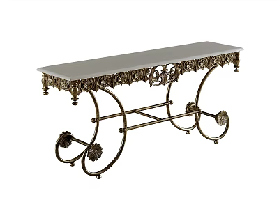 Ornate Console Table With White Stone Top And Intricate Metal Carved Legs 3d model