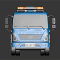 Blue Tow Truck With Yellow Warning Lights White Front And Towing Equipment 3d model