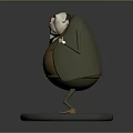 Chubby Old Man Cartoon Character Holding Red Flower With Serious Expression And Gray Base