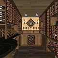 Wooden Wine Cellar With Wine Racks Black Marble Counter And Pendant Lights