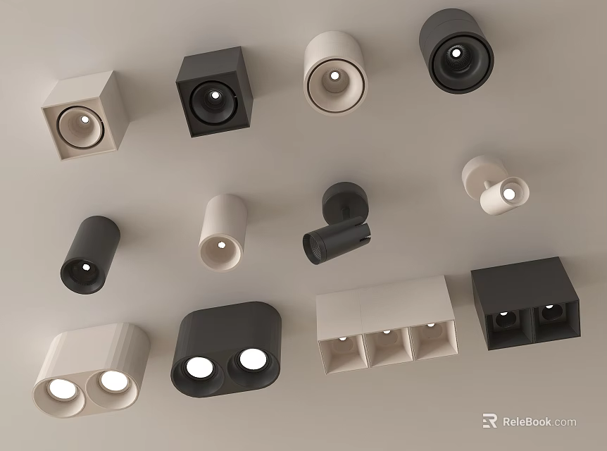Modern Downlights and Spotlights with Various Styles and Black White Colors 3d model 