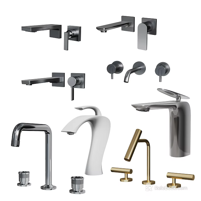 Modern Bathroom And Kitchen Faucets Featuring Various Styles And Finishes 3d model 