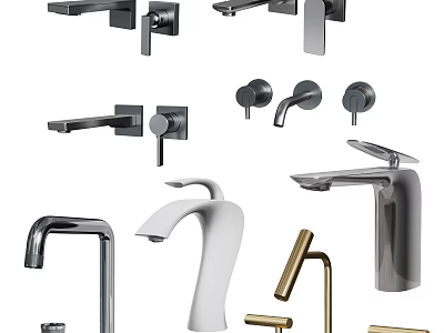 Modern Bathroom And Kitchen Faucets Featuring Various Styles And Finishes 3d model